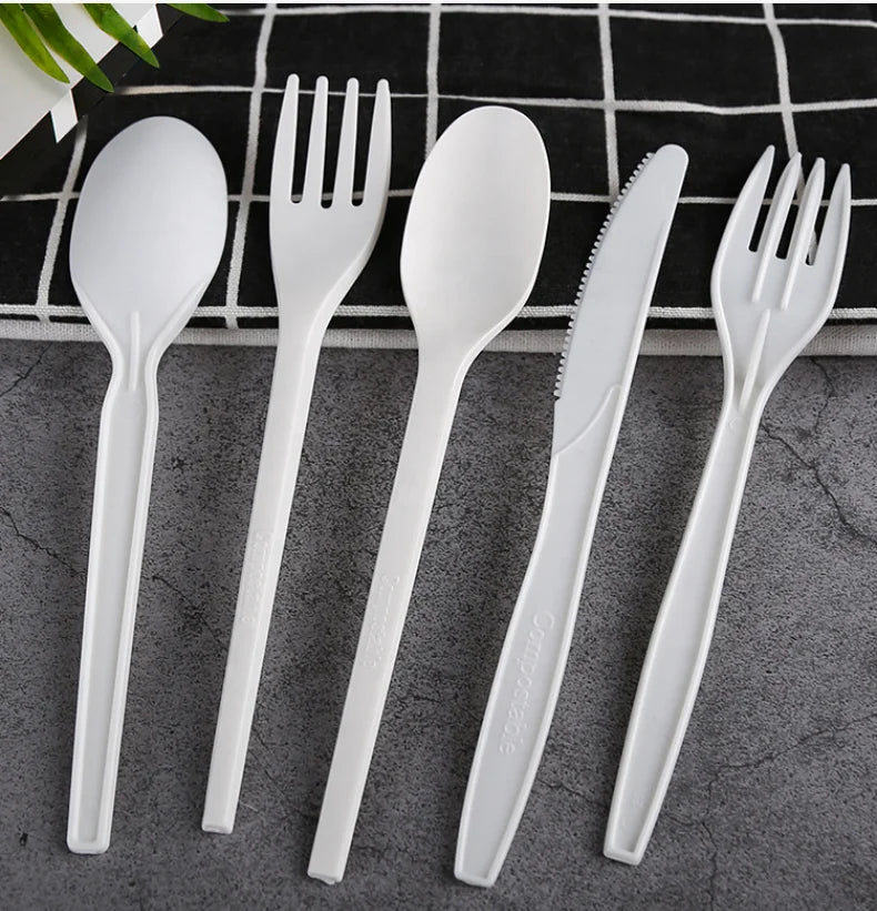 Friendly Materials Cutlery Composatable Biodegradable Plastic Spoon for Party Restaurant Cpla Disposable Spoon Knife Fork
