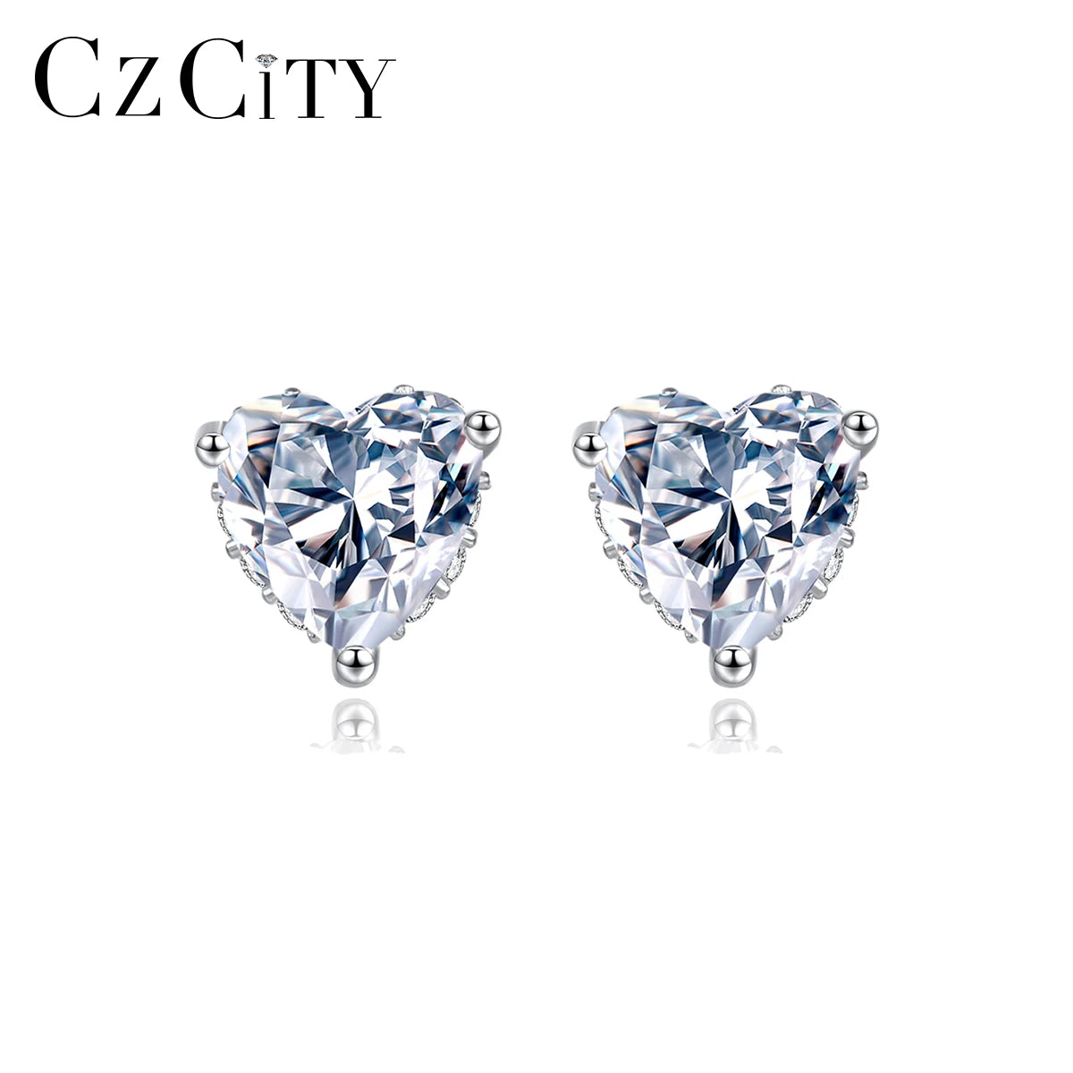 CZCITY Classy Stud Hot Selling Fashion Jewelry Sterling Silver 1Ct 925Silver Moissanite Heart Earring