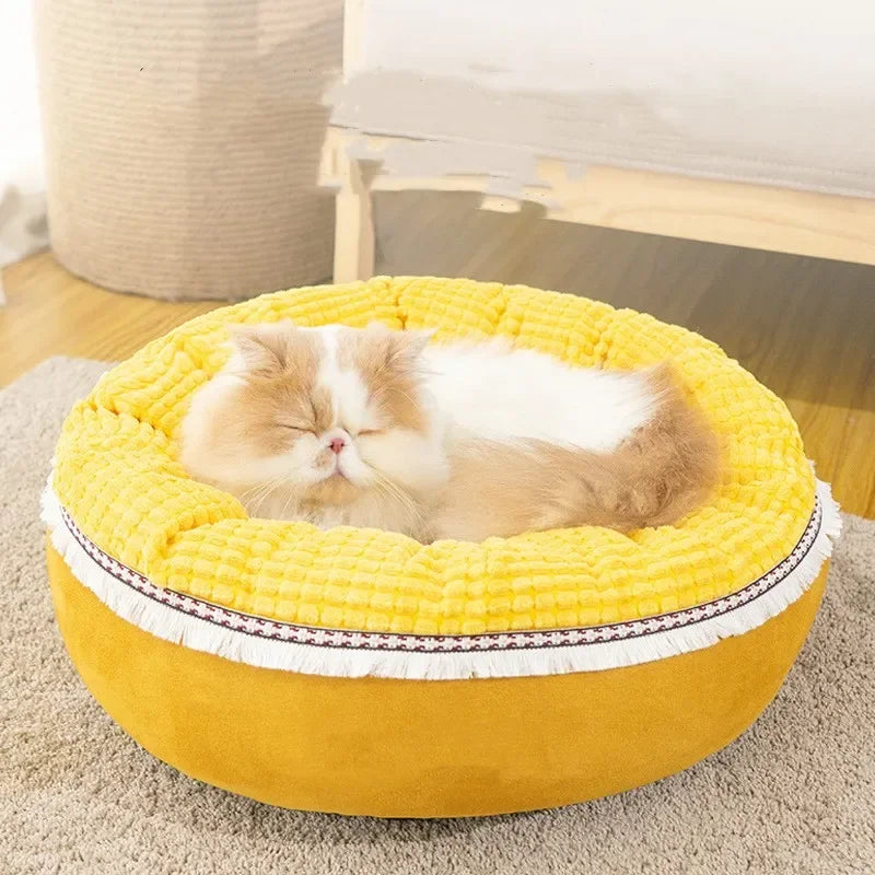 Kingtale Round Donut Pet Bed Cute Custom Luxury Large Color Felt All Season Zipper Pet Tunnel Bed House Nest for Dog Cat