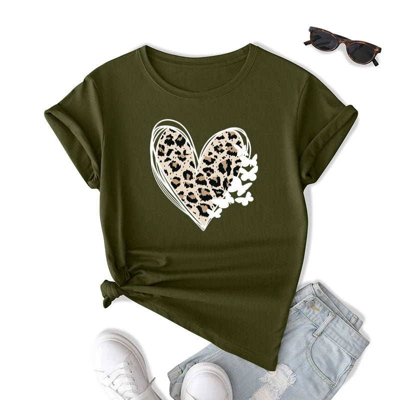 Manufacturers' Cheap Price Breathable Eco-Friendly Quick Dry Loose-Fitting Casual Women's T-Shirts Crew Neck Cotton Heart