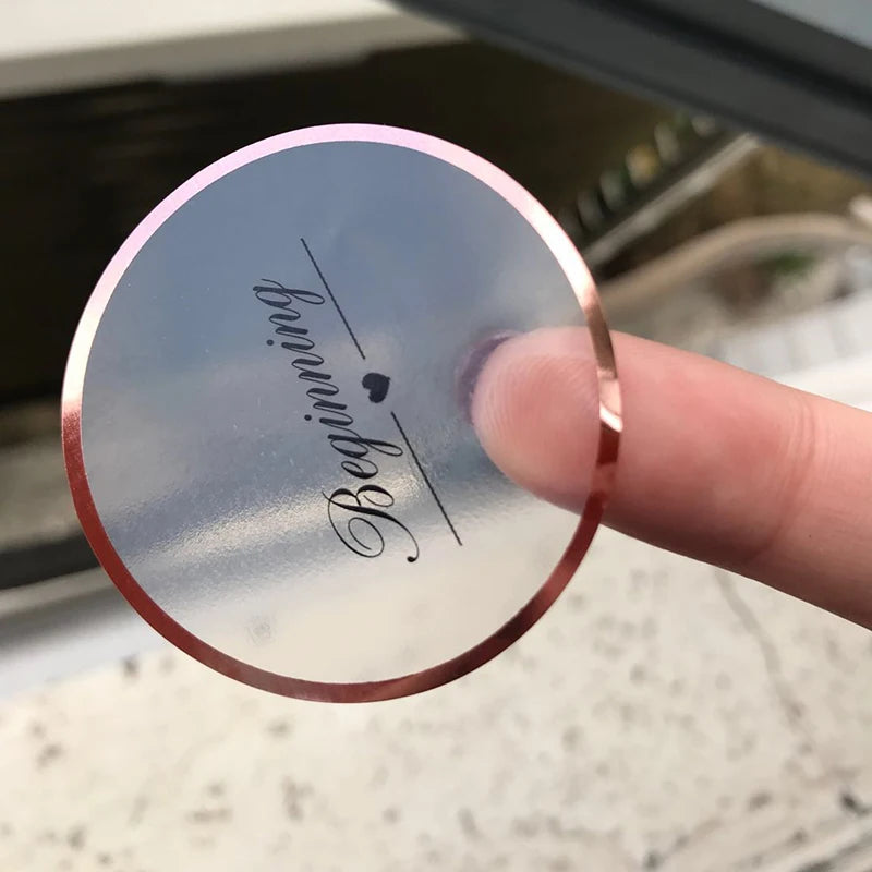 Wholesale Round Custom Label Clear Vinyl Gold Foil Logo Stickers Printing