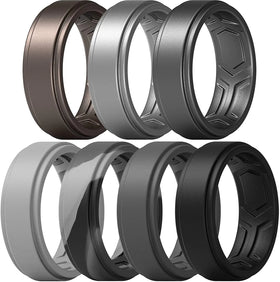 Silicone Rings Wedding Breathable Patterned Design Sleek Step Edge Men's Silicone Wedding Rings