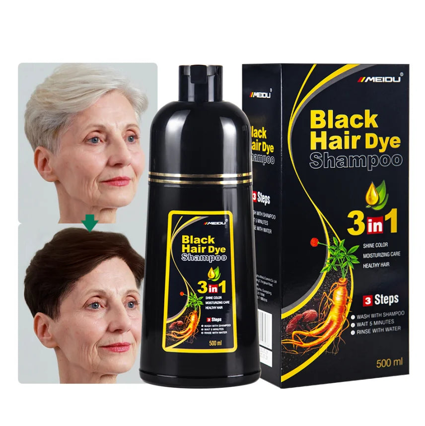 500ML Ginger Meidu Black Cover Grey Hair 3 in 1 Herbal Natural Hair Dye Shampoo