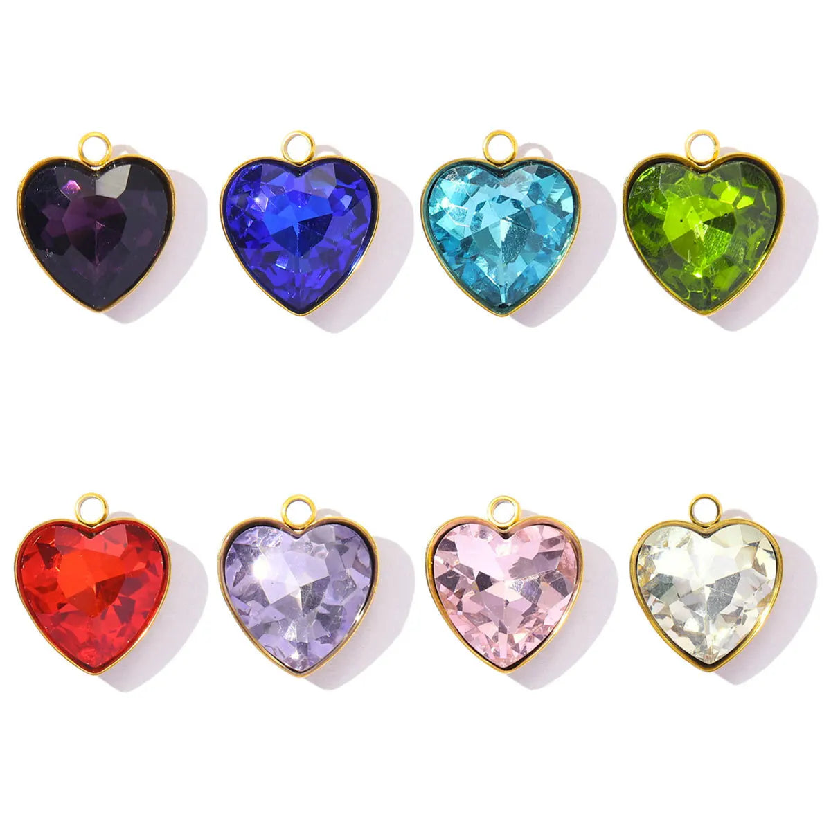 Dainty Birthstone Charm Colorful Glass Faceted Heart Charm Pendant Fashion Stainless Steel Base DIY Jewelry Making Accessories