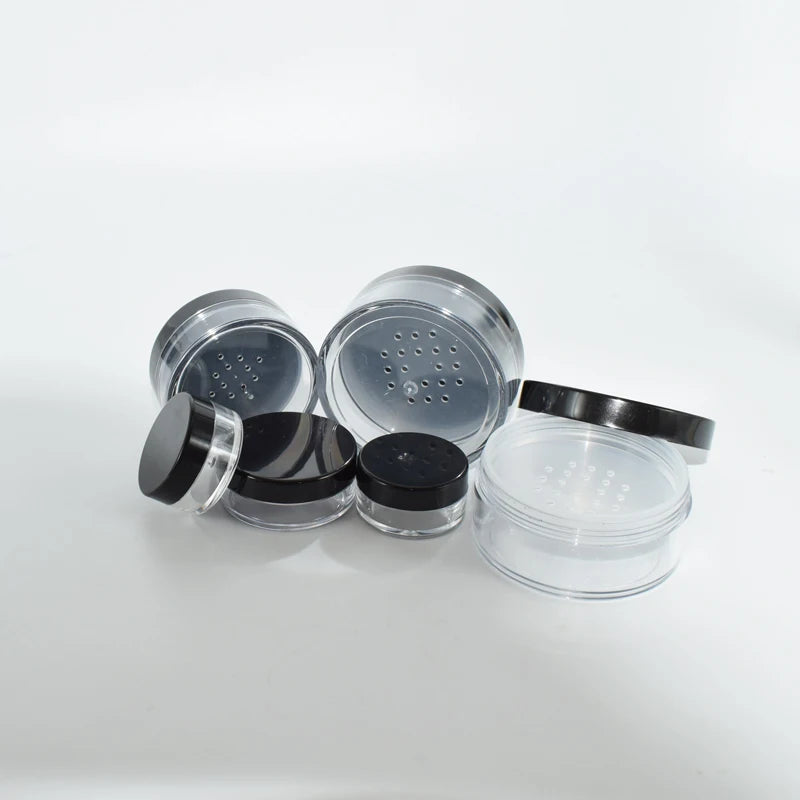 5g 10g 20g 30g Custom Round Black Makeup Loose Powder Makeup Jar With Sifter Cosmetic Powder Container