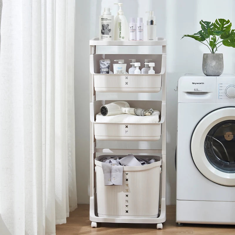 3-Tier Laundry Basket Cart Rolling Storage Cart Plastic Clothing Toy Storage Organizer Laundry Sorter with Removable Basket MegaBDM