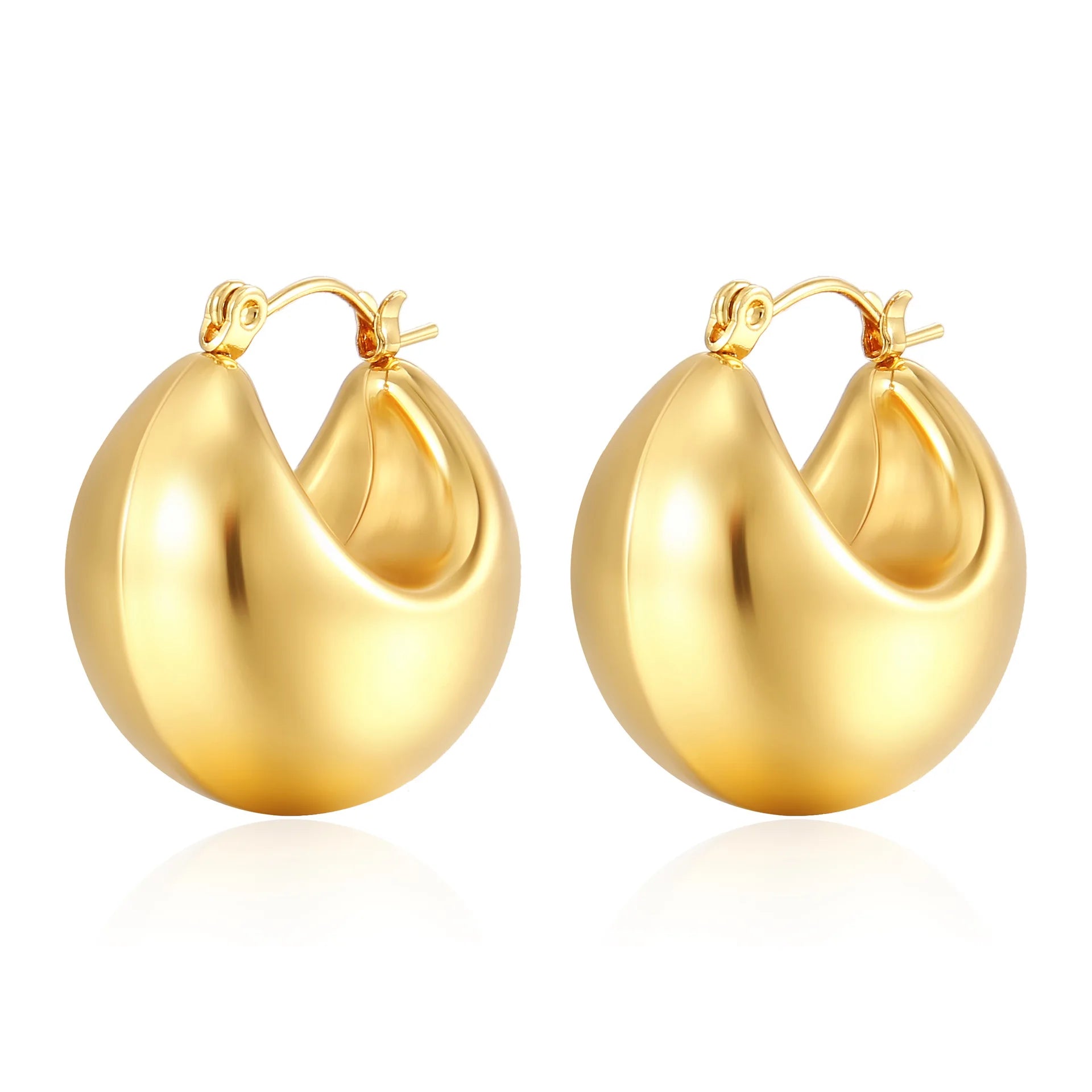 New Stylish Fine Earrings Jewelry Tarnish Free 18K Gold Plated Stainless Steel Hollow C Shape Hoop Earrings for Girls
