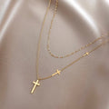 Women's 18K Gold Plated Double Cross Pendant Necklace with Collarbone Chain Fashion Jewelry for Anniversary Occasions Wholesale