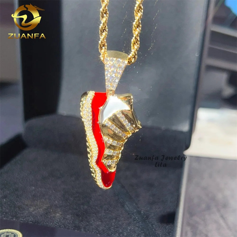 Custom Hip Hop Style 3D Shoe Enamel Solid Iced Out 18k Gold Plated S925 Moissanite Pendant