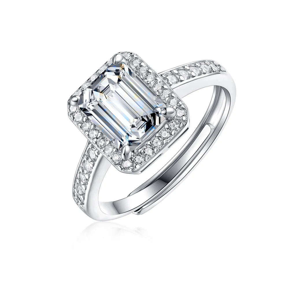 New Arrival 1Carat 2Carat Adjustable Sterling Silver 925 Ring for Women Square Moissanite Engagement Ring Girl