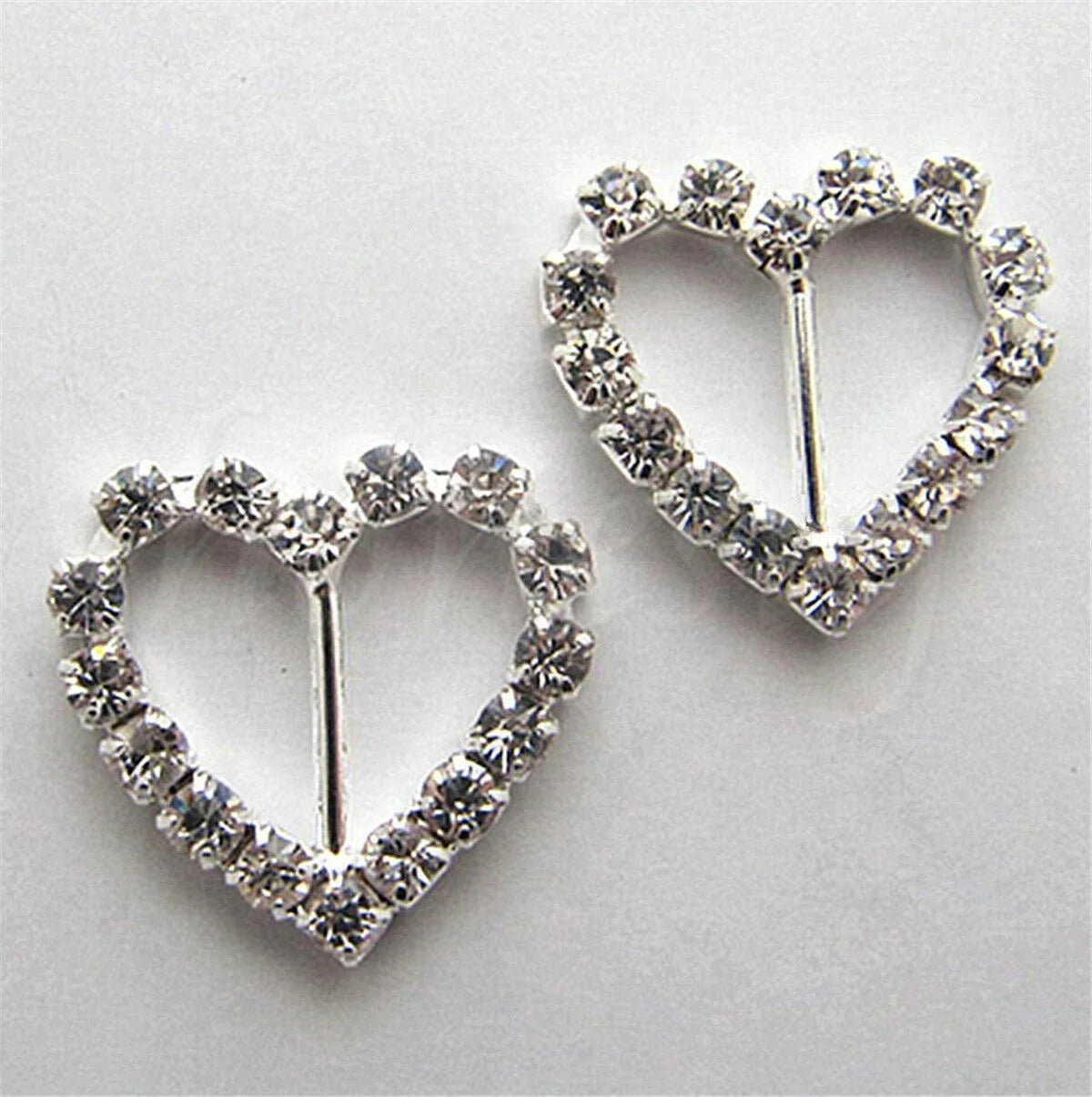 Silver Heart Rhinestone Diamante Ribbon Buckle Buckles Slider DIY Jewelry Clothing Wedding Dress Accessories