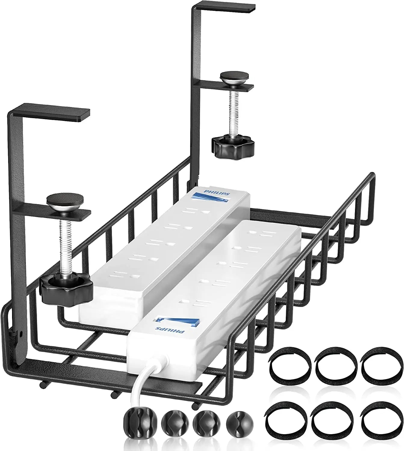 No Drill Cable Tray With Clamp for Desk Wire Management Computer Cable Rack for Office Home
