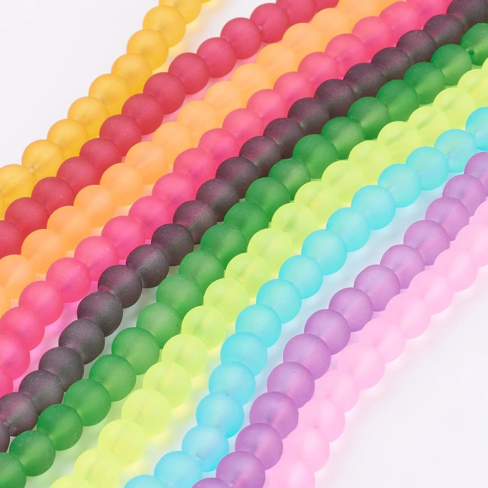 Wholesale 20 Strands 8mm Frosted Round Transparent Glass Beads Mixed Colors for Lampwork & Crystal Projects