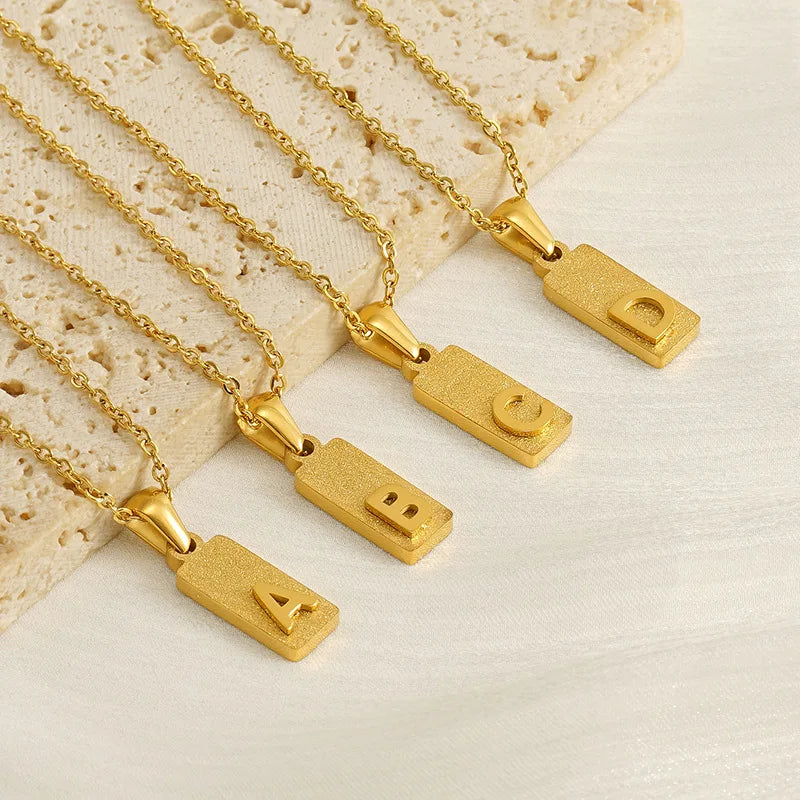 Cute Small Stainless Steel Waterproof Hiphop Jewelry Gold Matt Bar 26 Letter Initial Pendant Necklace for Women
