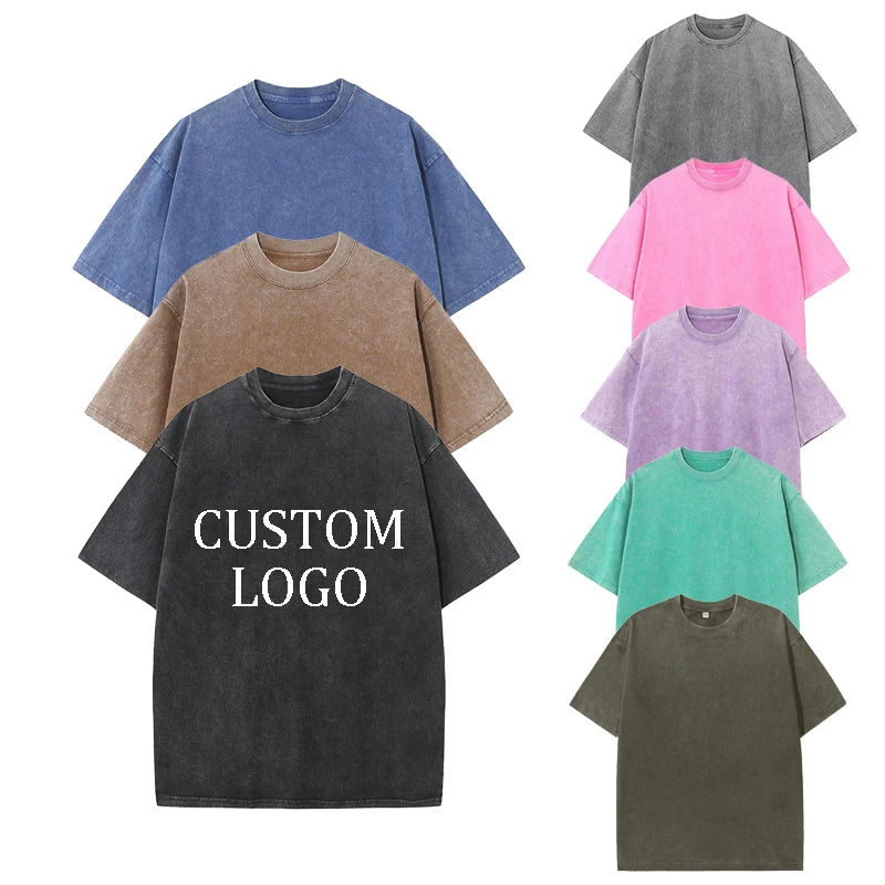 Custom Logo Acid Washed Vintage T Shirt Distressed Heavyweight Blank Oversized Tshirt 100% Cotton Heavy Weight for Men's T-shirt