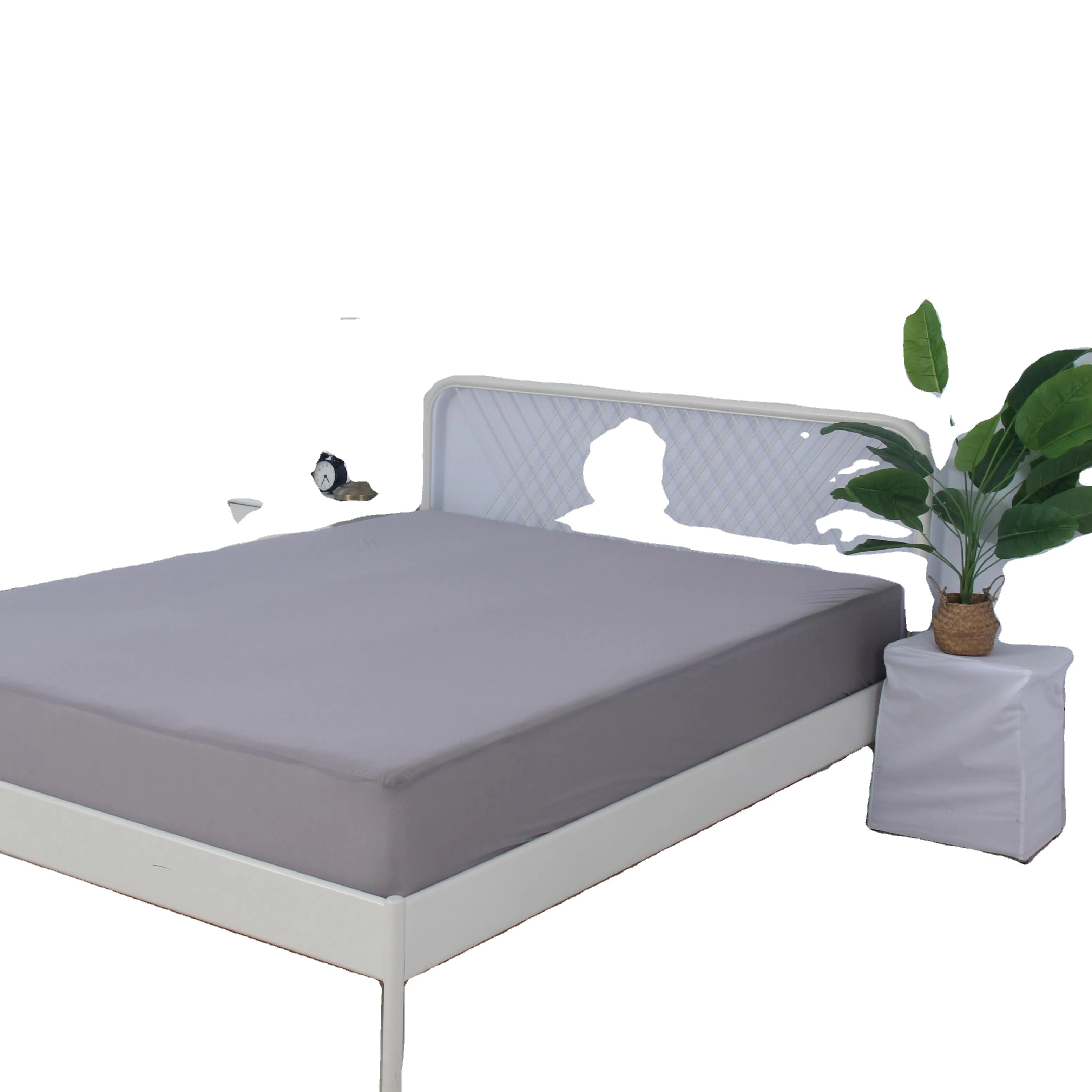 Color Waterproof Polyester Knit Mattress Protector Grey Bedroom Waterproof Cover OEM 100% Polyester 40 Adults Plain Bed Mat Soft