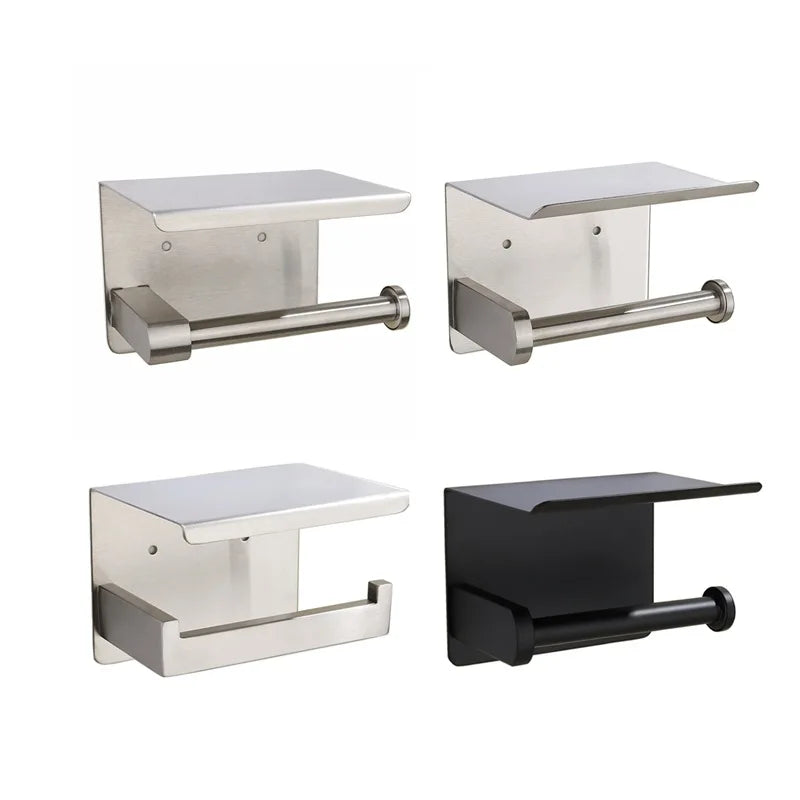 Modern Matt Black Toilet Paper Holder with Phone SUS 304 Stainless Steel Wall Mount Brushed Finish for Hotels