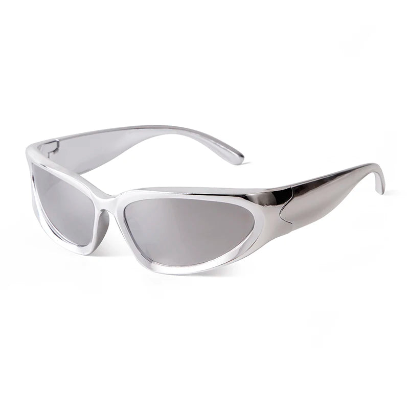 STY20891G Custom Logo Fashion Y2K Sport Sunglasses for Outdoor Black Silver Mirror Shades Vintage Sun Glasses