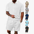 Men's Stand Collar Casual Cotton Polyester Blend Shirt Shorts Set Custom Logo Wholesale MegaBDM