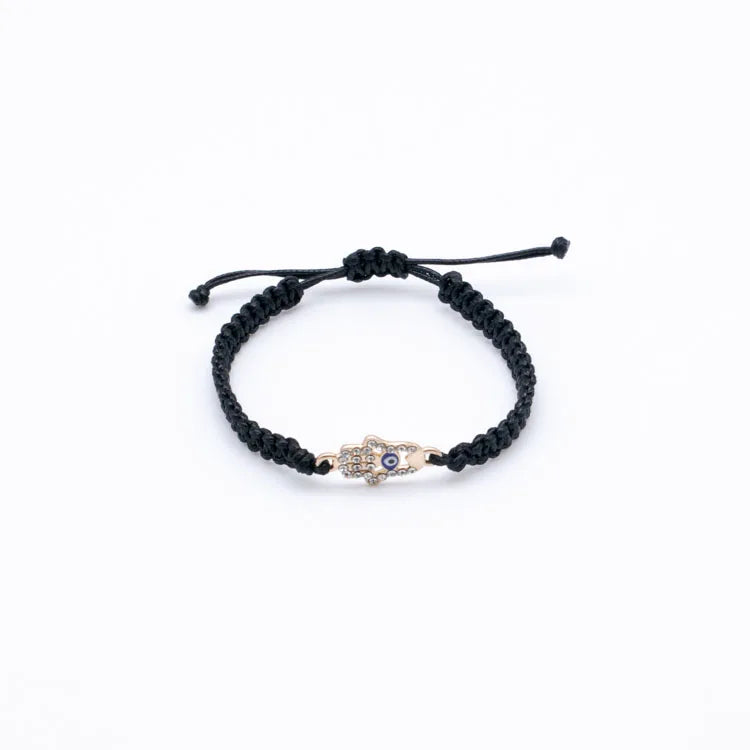 Women's Black Wax Rope Bracelet with Evil Blue Eye Letter-Shaped Protection String Wholesale Bracelet