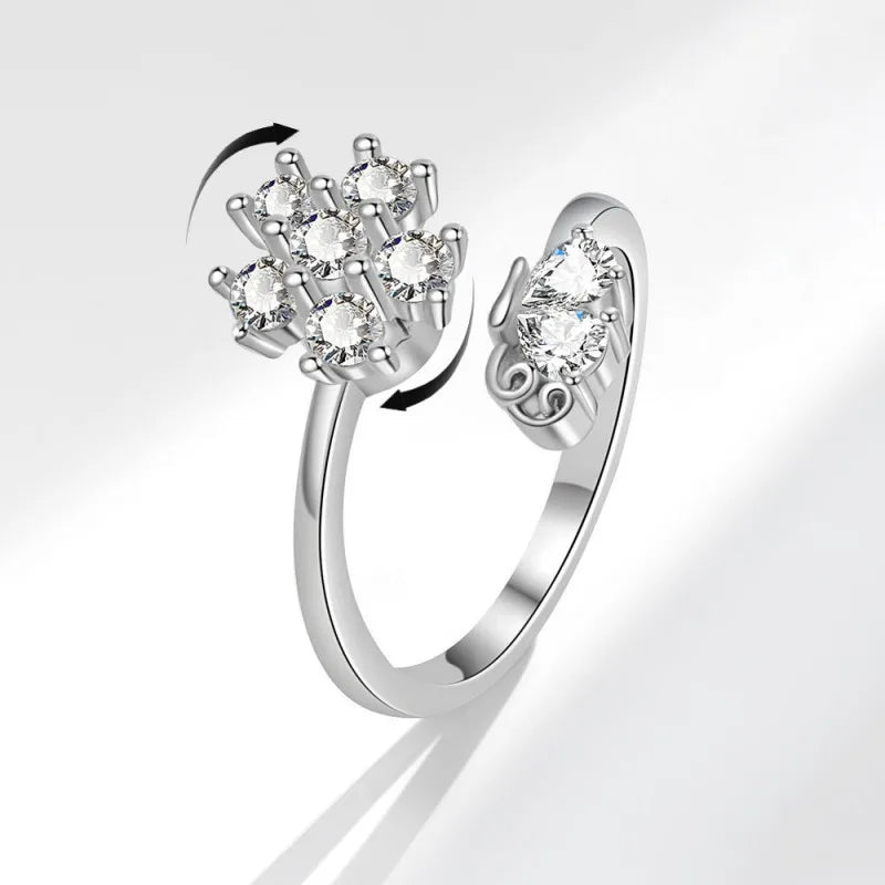 Hot Sale Rotatable Cubic Zirconia Adjustable Open Relieving Anxiety Stress Boredom Fidgets Spinner Rings for Women Rings