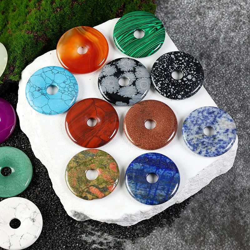 40mm Natural Gemstone Donut Rings Loose Big Hole Beads Healing Crystal Peace Buckle Charms for DIY Fashion Pendants Charms
