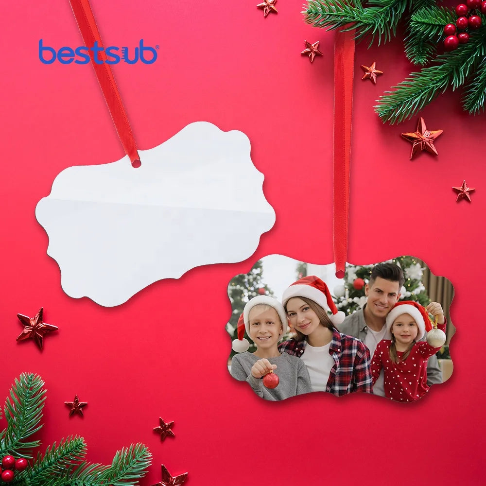 For LB015OM08 Wholesale Sublimation Blanks Flower Shape 7*10.6cm 6 Color Print Tree Cool Drummer 3D Unisub Metal Christmas