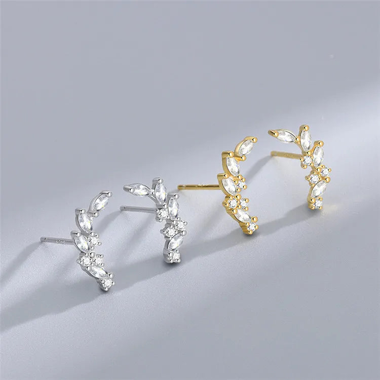 SP Fine Jewelry Leaf Zircon Stud Earrings S925 Sterling Silver Zirconia Stud Earrings for Women