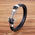 New Design Genuine Leather Bracelet 316L Stainless Steel Anchor Cross Charm Custom Bracelet for Men