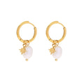 Cute Design Stainless Steel 18k Gold Plated Freshwater Pearl Star Charm Dainty Pendant Hoop Earrings