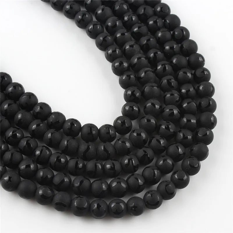 Wholesale 8MM Dull Polish Matte Black Football Crystal Glass Round Beads for Jewelry Making DIY