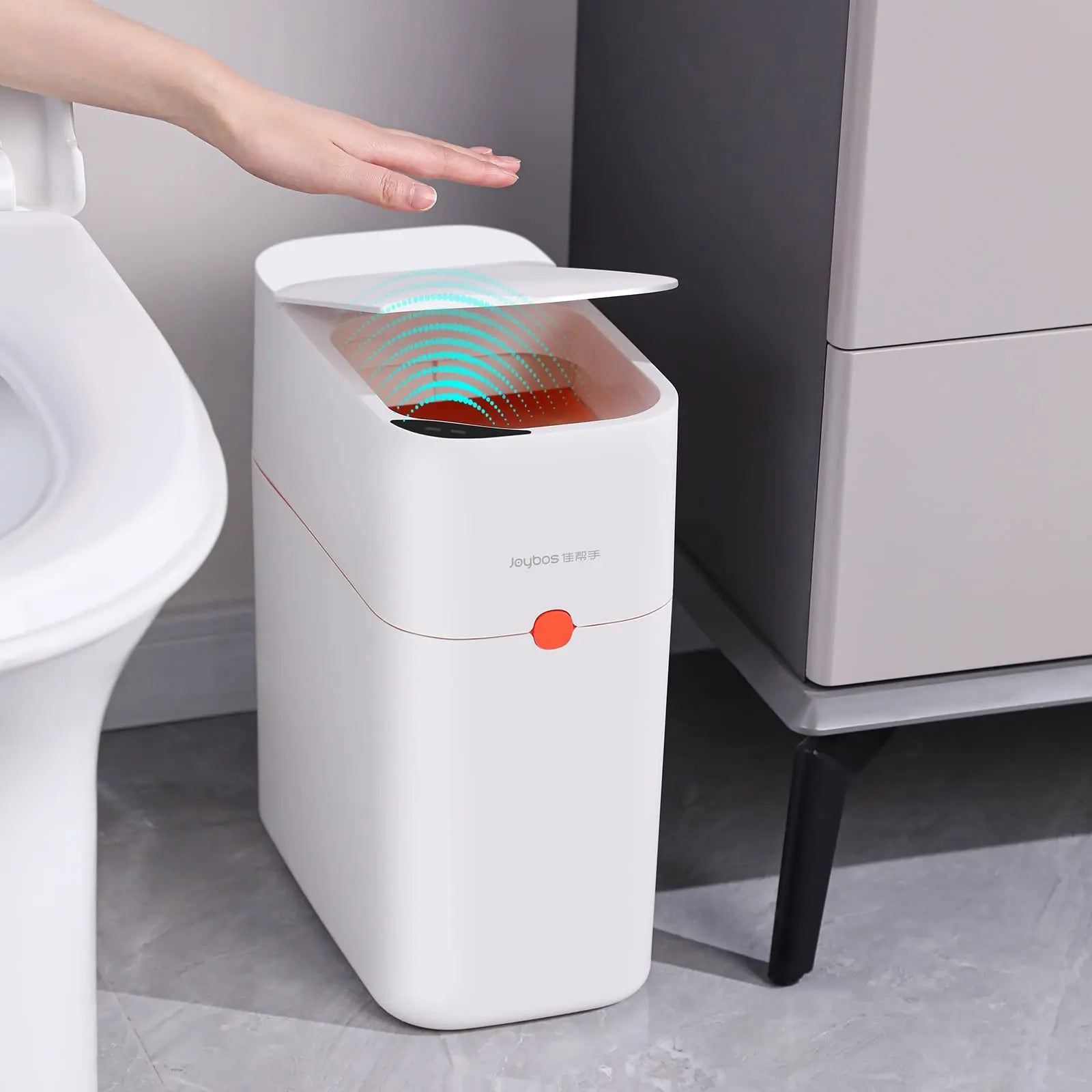 For JOYBOS Smart Trash Can Induction Type ABS+PP Material Home Usage Automatic Adsorption Garbage Bags for Bathroom Kitchen