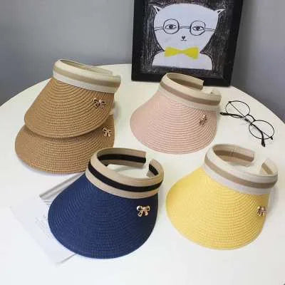 Summer Ladies Sun Visor Hat Wide Brim Empty Top Sunscreen Hats Hiking Sports Straw Beach Hats Caps