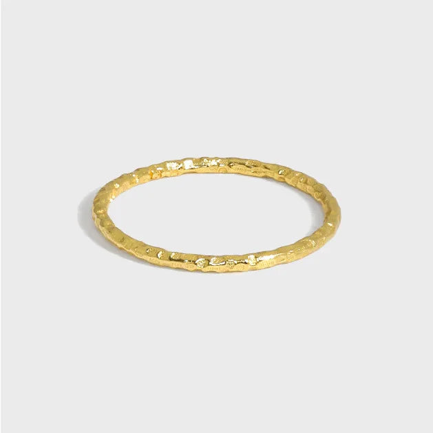 S990 Sterling Silver 18K Gold Plated Texture Hammer Hypoallergenic Irregular Stacking Finger Ring for Women