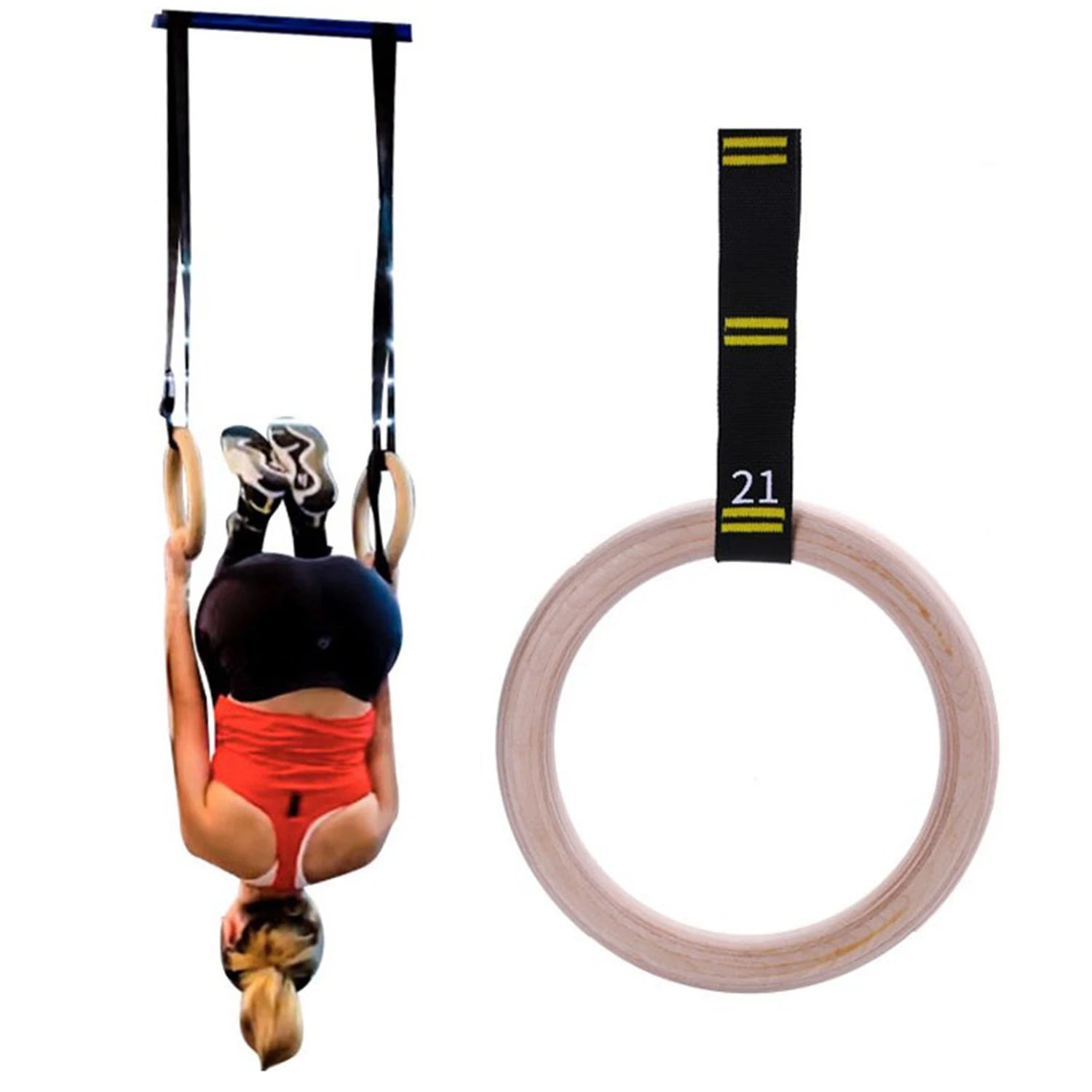 ZJFIT Professional Custom Gym Yoga Training Rings 32/28cm DIA Wooden Gymnastics Rings Adjustable Straps Portable Fitness Gym