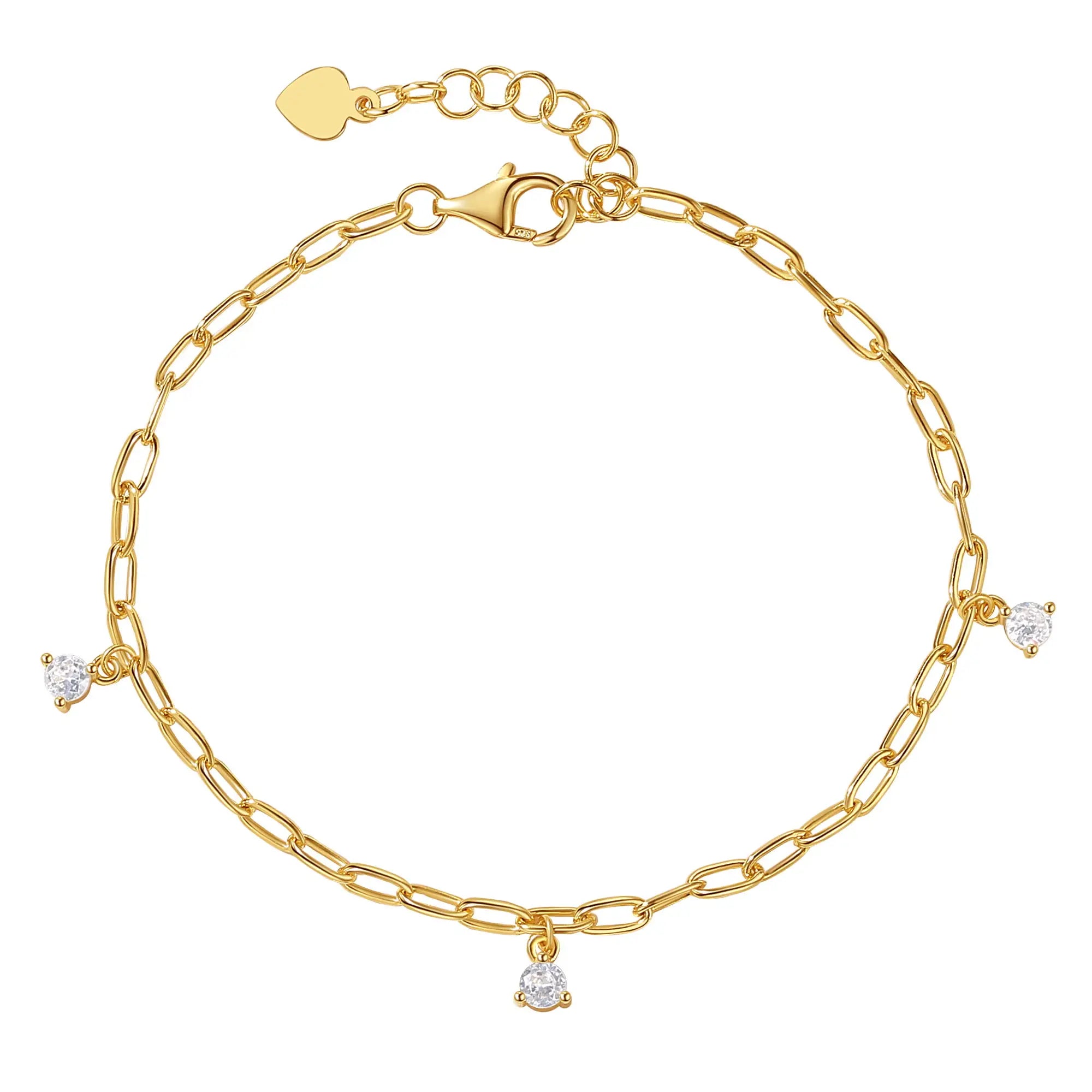 Nagosa Popular Jewelry 925 Sterling Silver 18k Gold Vermeil Cubic Zirconia Paperclip Chain Bracelets for Women