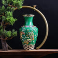 SHINNYGIFTS Dragon Design Enamel Handmade Pewter Metal Vase Feng Shui Style Figurine New Year Gifts for Elders Painted Technique