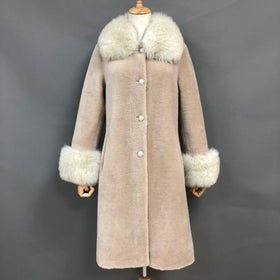 Custom Winter Long Sheepskin Wool Fur Coat With Real Fox Fur Collar Plus Size Women Genuine Shearling Jacket