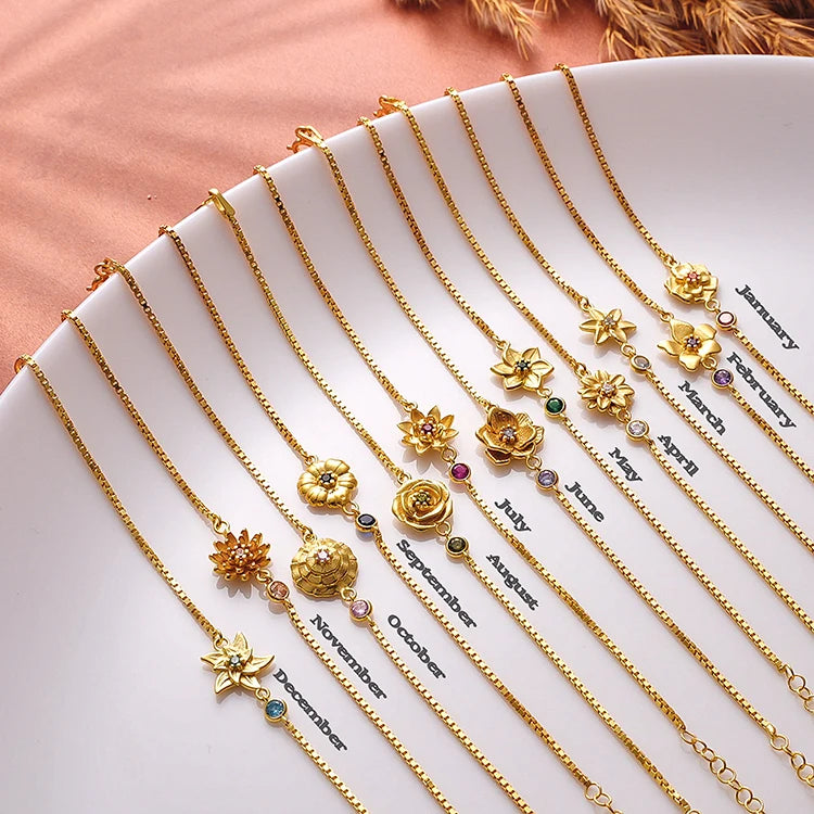 G2734 Wholesale Pulseras Mujer Birthstone 12 Birth Zircon Stone Month Flower Bracelet Women Fashion Jewelry Bracelets & Bangles