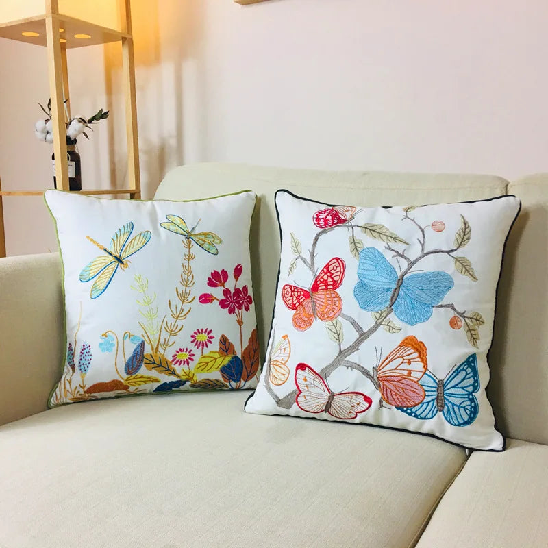 Garden Pillow Cover Cotton Boho Cushion Cover  Lumbar Embroidery Pillowcase for Bed Sofa Office  Living Room Floating Window
