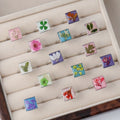 Boho Jewelry Square Dried Flower Ring Open Circle Stainless Steel Rings Gold Filled Jewelry Accessories Women Fine Rings