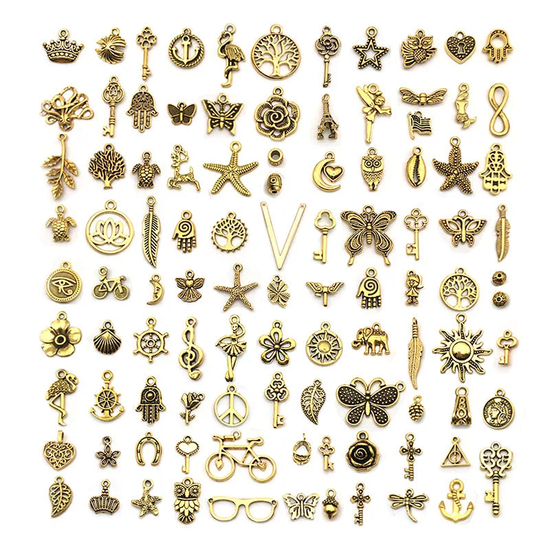 100 Pcs DIY Accessories Jewelry Designer Charms Ancient Gold Metal Small Pendant for Bracelet Necklace Pendant Making