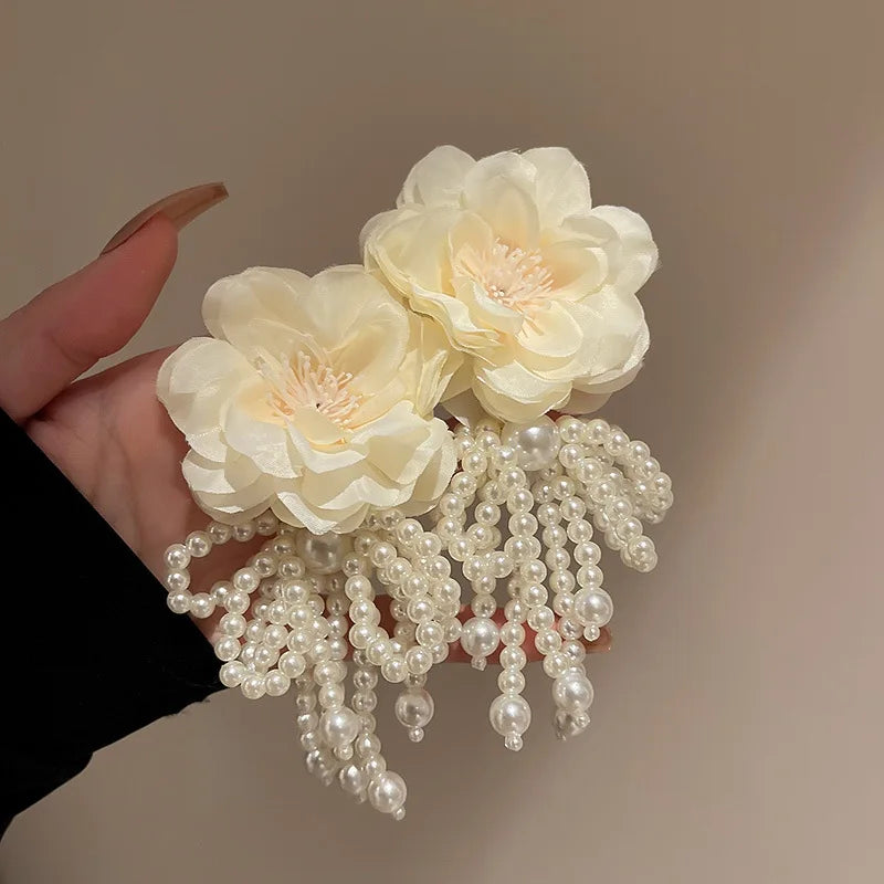 Pendientes De Flores Wholesale Beaded Bride Earrings Dainty Pearl Bow Seed Bead Long Tassel Pearl Flower Earrings