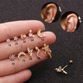 Trendy Minimalist Stainless Steel Stud Earrings Flower Moon Piercing Earring Stainless Steel Zircon Earrings for Women