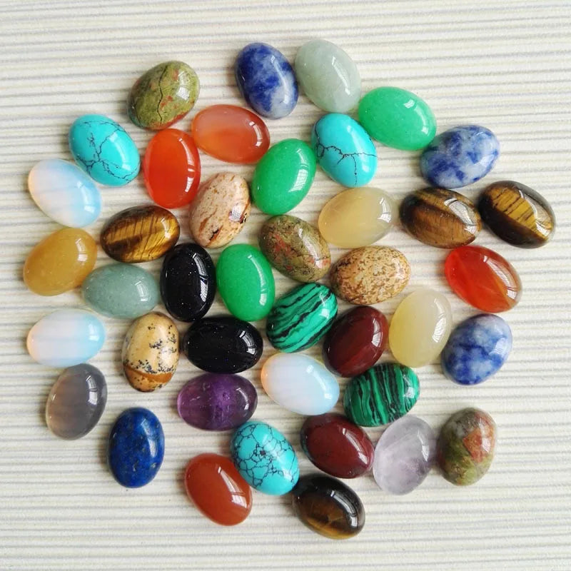 10x14mm Oval Gemstone Cabochon Flat Back Gemstone Chakra Crystal Covers for Rings Bracelet Necklace Earring Pendant Jewelry DIY