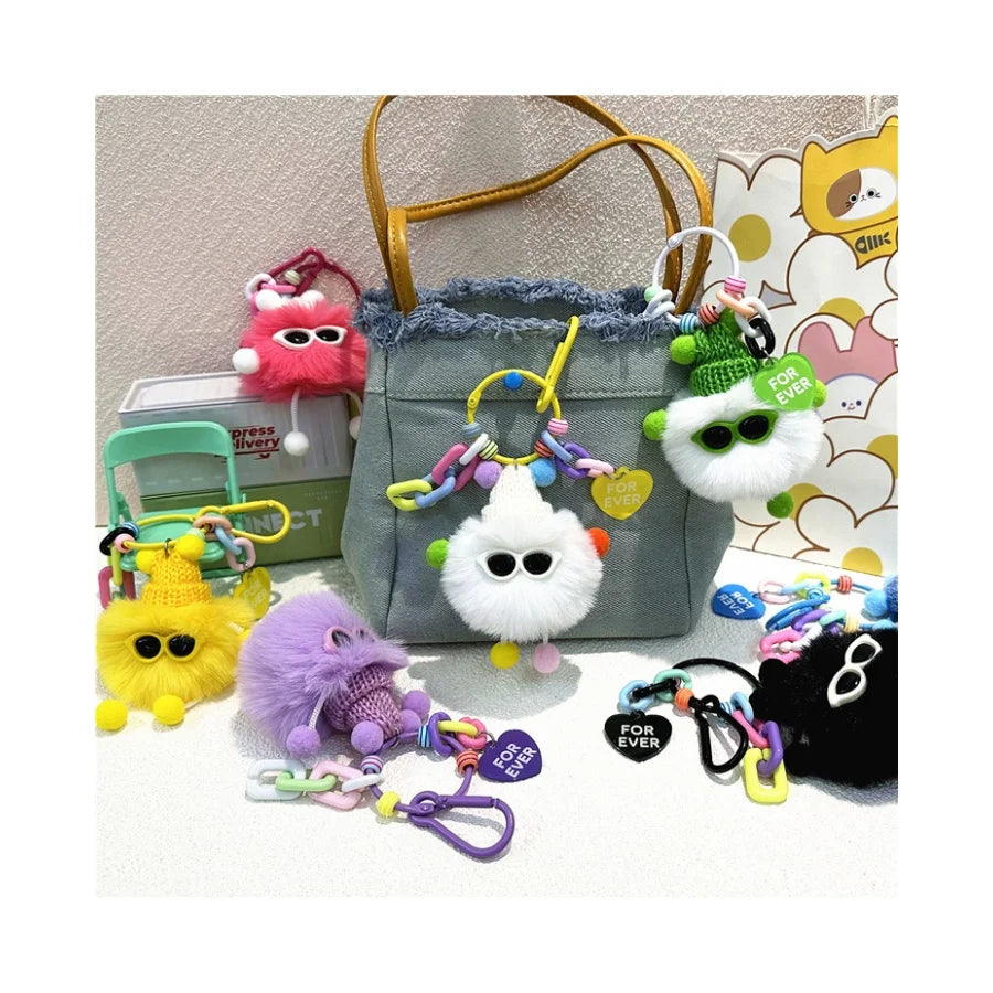 Cartoon Plush Coal Ball Keychain Colorful Cute Doll Student Backpack Pendant Keychain Pendant Small Gift