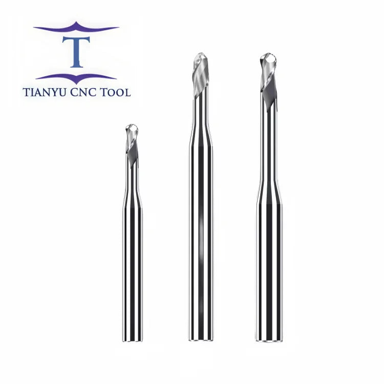 HRC55 Tungsten Carbide Ball Nose Endmill High Precision 2 Flutes Small Diameter Long Neck AlTin Coated OEM TIANYU