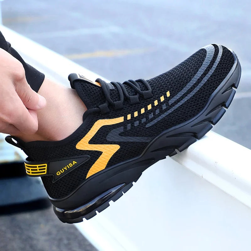 GUYISA For New Big Hole Breathable Deodorant Anti-piercing Outdoor Work Steel Toe Safety Shoes for Men