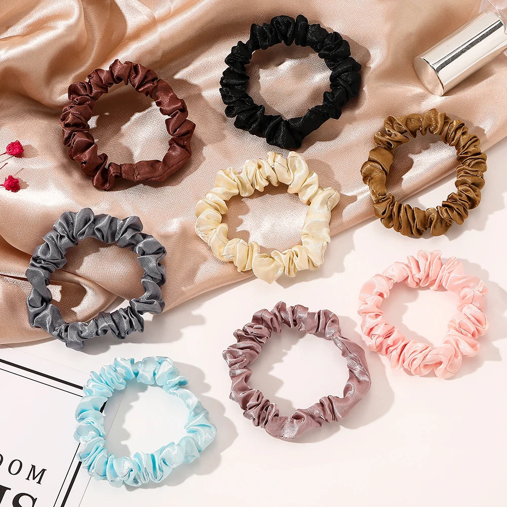 Ins Hot Selling Wrinkled Thin Satin Scrunchies Solid Color Hair Band for Women