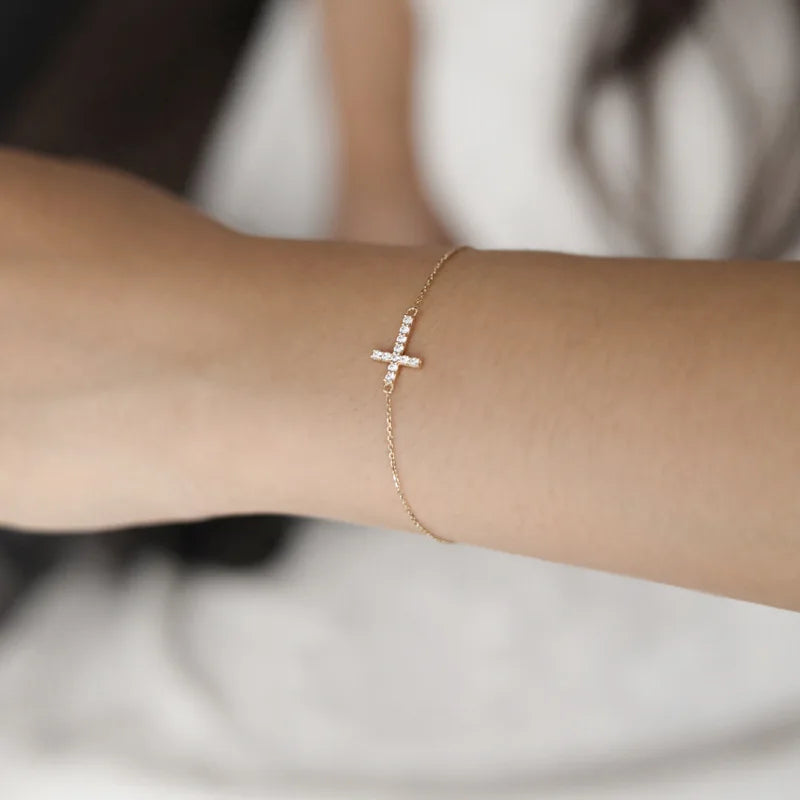 Hainon S925 Sterling Silver Cross Round Micro Set Zircon Style Trendy Women's Decorative Bracelet